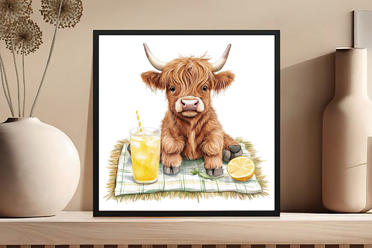 Watercolor Summer Highland Cow, an Illustration by DreamCafeArt (Photo 8 of 8)