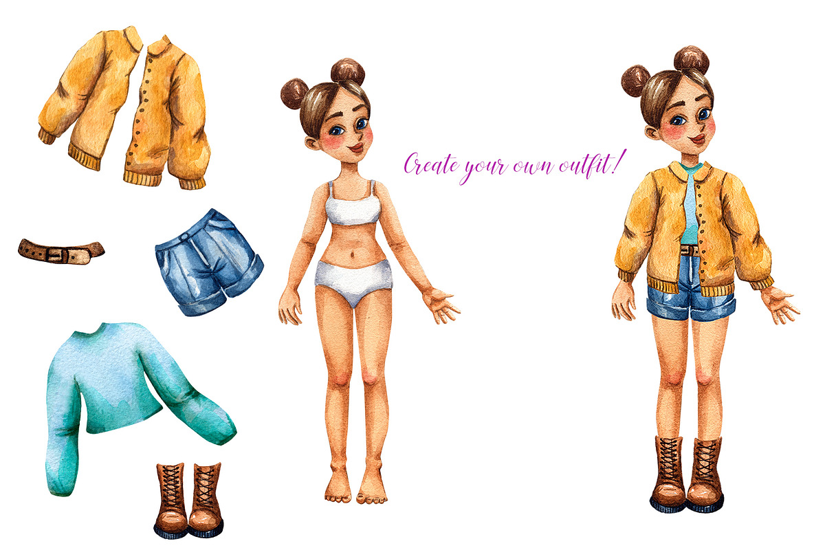 Lucy's Outfits - Watercolor Clipart, an Illustration by Mashamashastu (Photo 4 of 8)