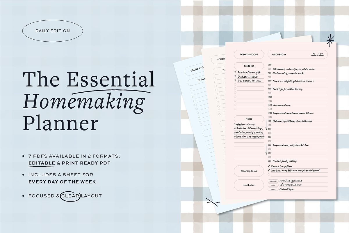 Essential Daily Home School Planner, a Stationery Template by Kin Design (Photo 1 of 5)