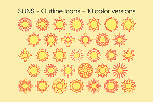 SUNS outline icons: 10 versions