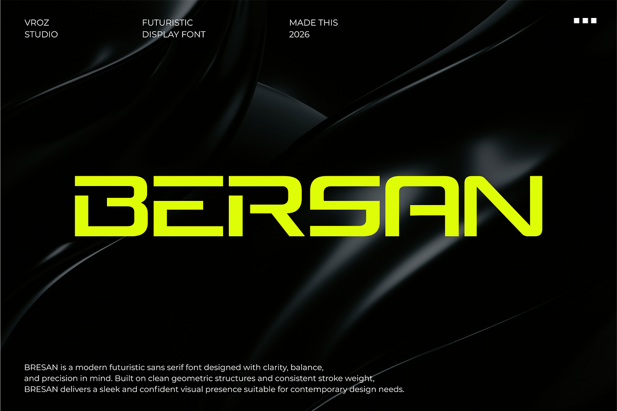 BERSAN – Futuristic Modern font, a Sans Serif Font by Vroz Studio (Photo 1 of 8)