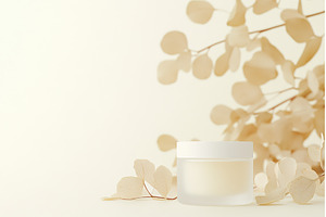 Minimalist skincare cream jar with, a Beauty & Fashion Photo by Lermont51
