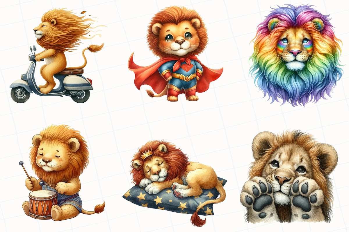 Cute Lion Sublimation Clipart, an Illustration by OK Design (Photo 4 of 5)