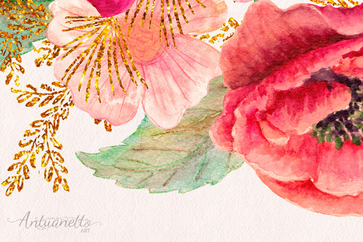 Watercolor glitter floral headers, a Decorative Illustration by antuanetto (Photo 4 of 5)