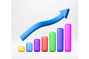 3D Blue arrow rising on colorful bar, a Finance Illustration by Abscent
