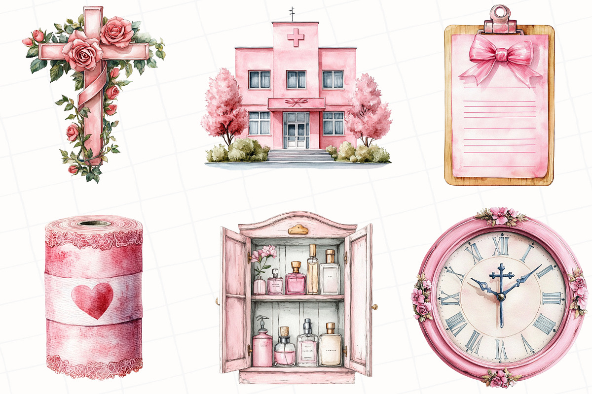 Watercolor Coquette Nurse Clipart, an Illustration by OK Design (Photo 5 of 5)