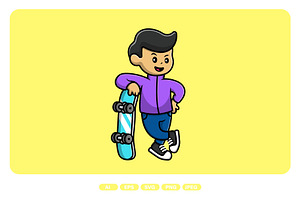 Cute Boy With Skateboard