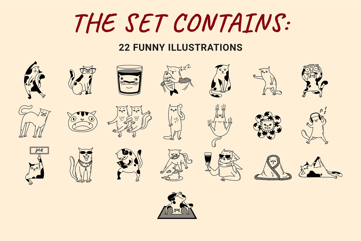 22 Funny cats vector illustration 1, an Animal Illustration by Yanakicc (Photo 6 of 10)