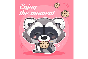 Cute raccoon kawaii character, a Poster Template by IMG visuals characters