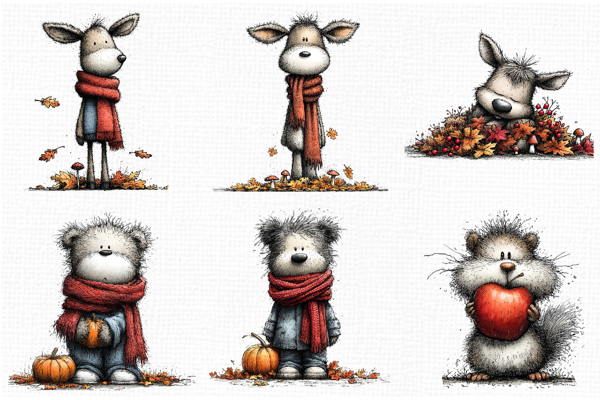 Whimsical Fall Autumn Animals, an Animal Illustration by Libby Wishes