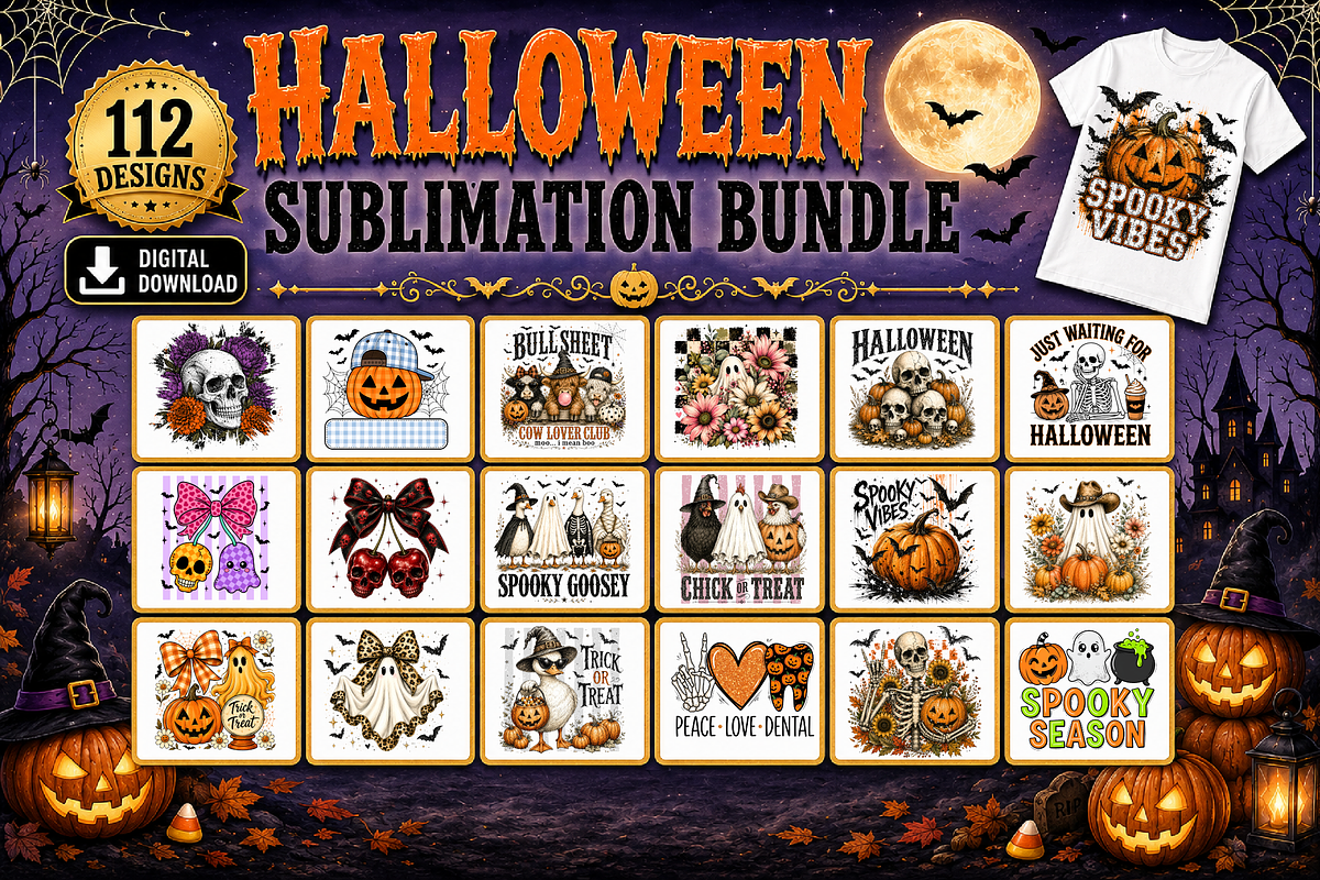 Halloween Sublimation Bundle,112 PNG, a Seasonal Illustration by Libby Wishes (Photo 1 of 4)