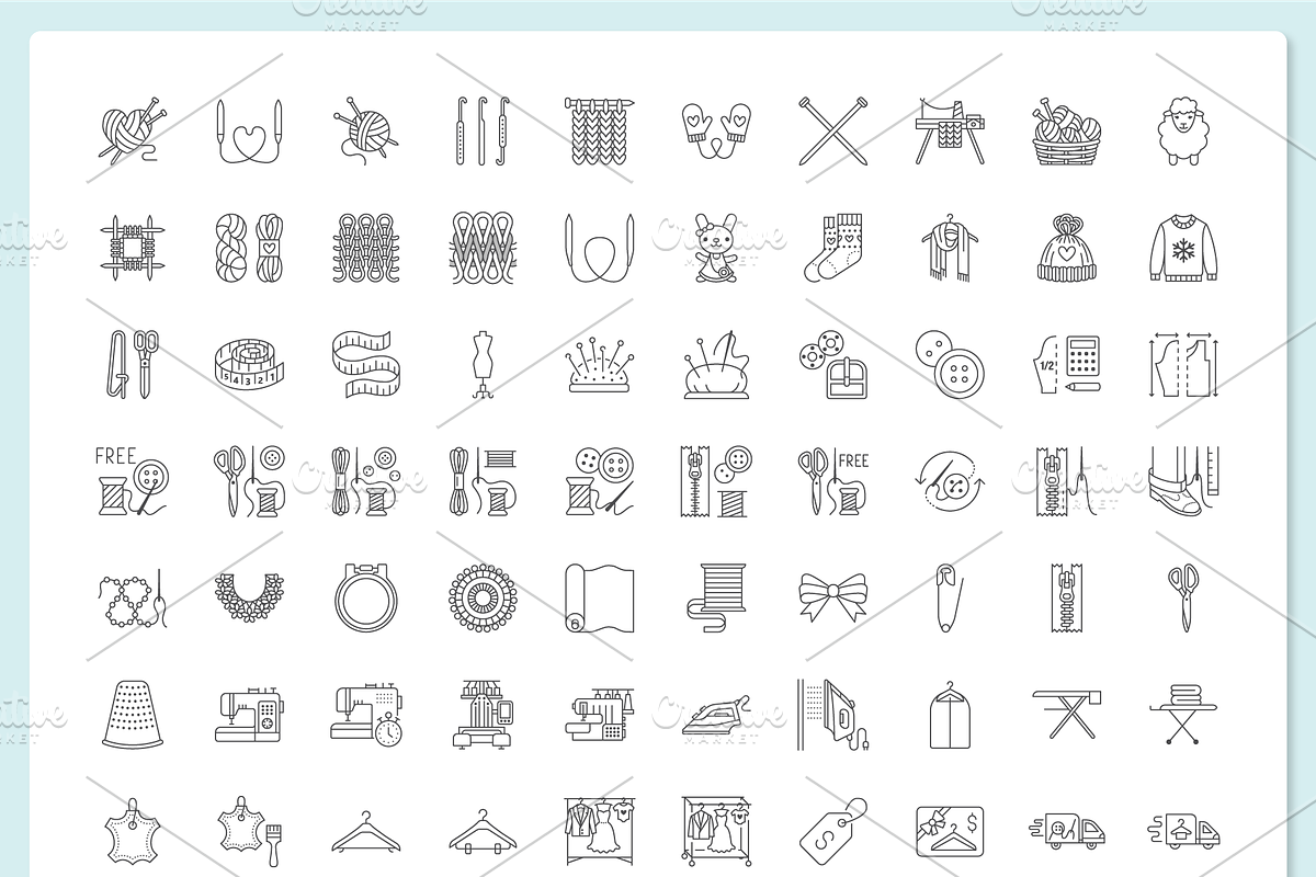 120 Knitting & Sewing Icons, an Outline Icon by Nadiinko (Photo 2 of 5)