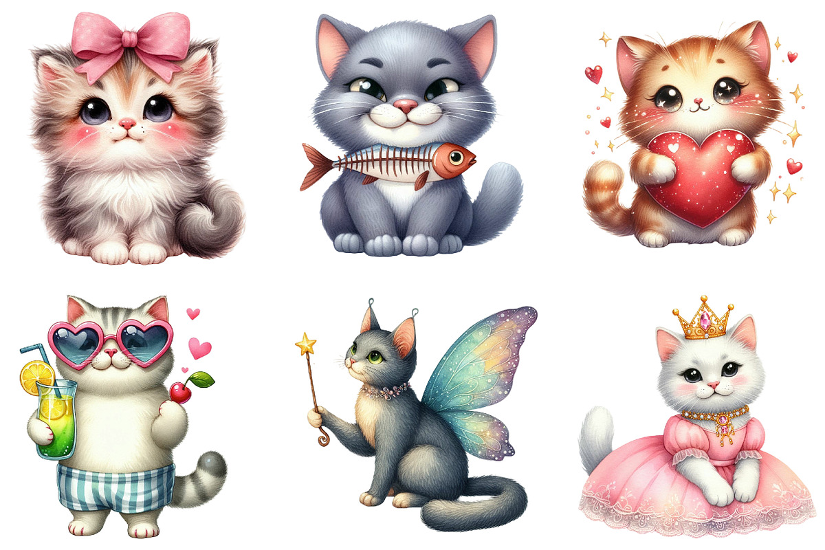 Cute Cat Sublimation Clipart, an Illustration by DreamArtGraphic (Photo 4 of 5)