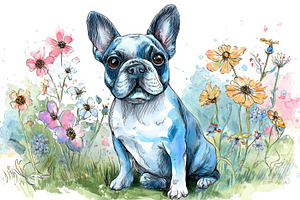 French bulldog surrounded by flowers, a Photo by Beautiful things