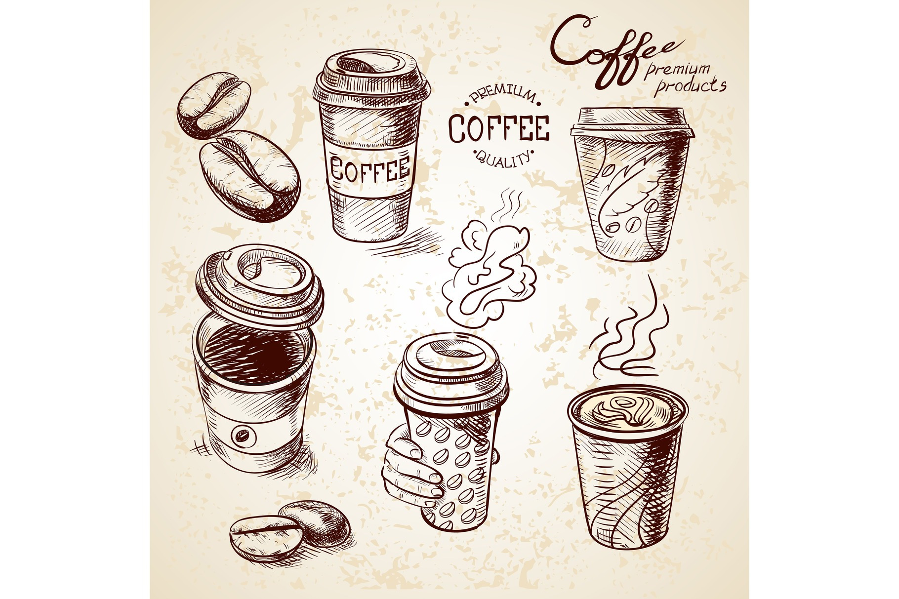 hand drawn doodle sketch vintage paper cup of coffee takeaway Menu for ...