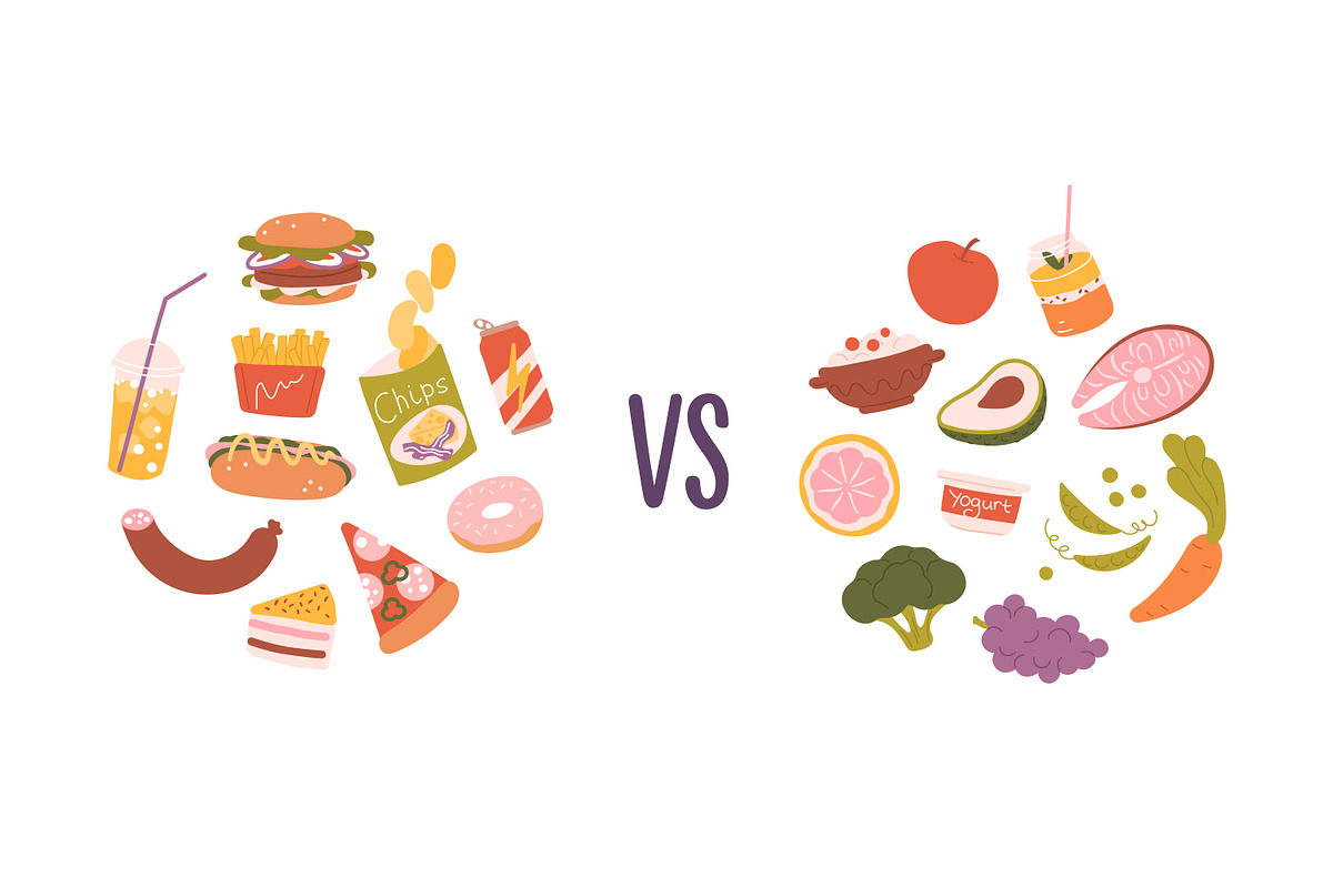 Healthy and unhealthy food, a Food Illustration by Good Studio (Photo 1 of 3)