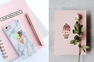 Ice Cream Kawaii Sticker Set