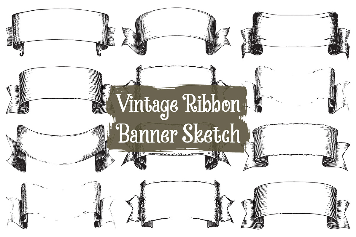 Classic Hand-Sketched Ribbon Set, an Illustration by hafijul