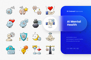 AI Mental Health Colored Icons, an Outline Icon by cidcud_graphic