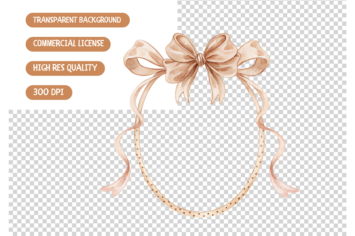Watercolor Bow Frame Clipart, an Illustration by TatiMockup (Photo 3 of 3)
