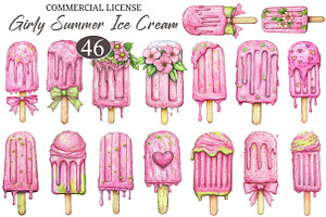Pink Girly Summer Ice Cream Clipart, an Illustration by designcity5