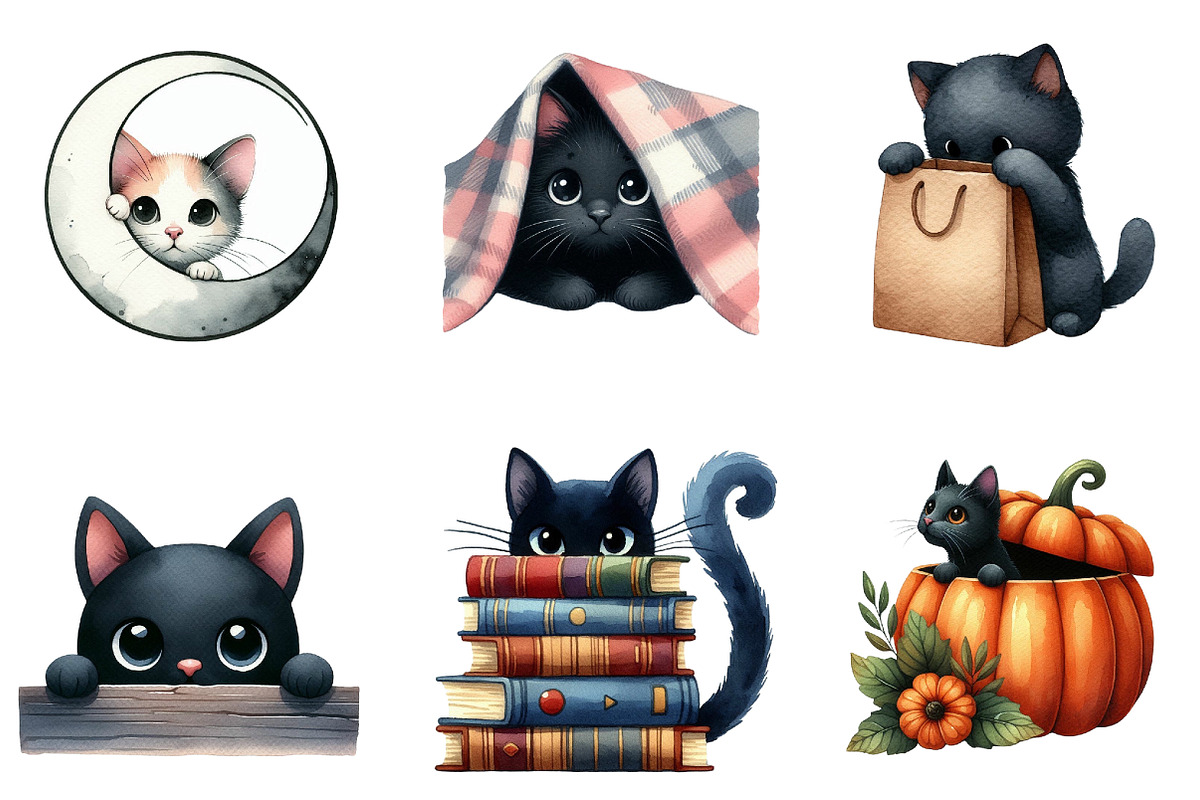Cute Cat Peeking Silhouette Clipart, an Illustration by DreamArtGraphic (Photo 5 of 7)