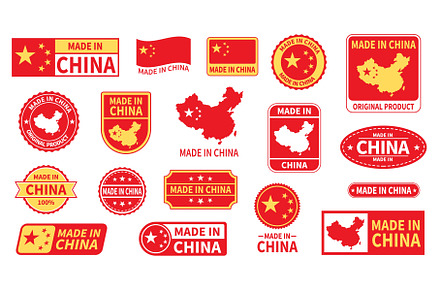 Made in china labels. Badges design, an Object Illustration by YummyBuum