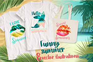 Funny Summer! 8 Vector Illustrations