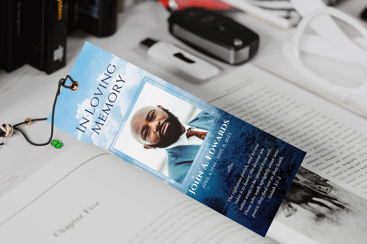 Blue Sky Funeral Bookmark Template, a Card Template by Godserv Designs (Photo 6 of 10)