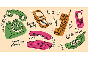 Vintage cartoon phone set, a Technology Illustration by art PVP - market