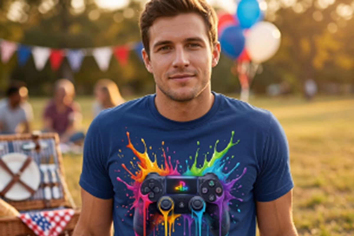Rainbow Splash Game Controller, a Shirt Mockup by Vector Stall (Photo 7 of 15)