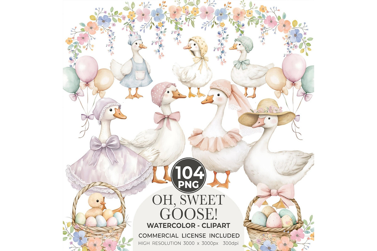 Silly Goose Spring Watercolor, an Illustration by CharmClipArt (Photo 1 of 9)