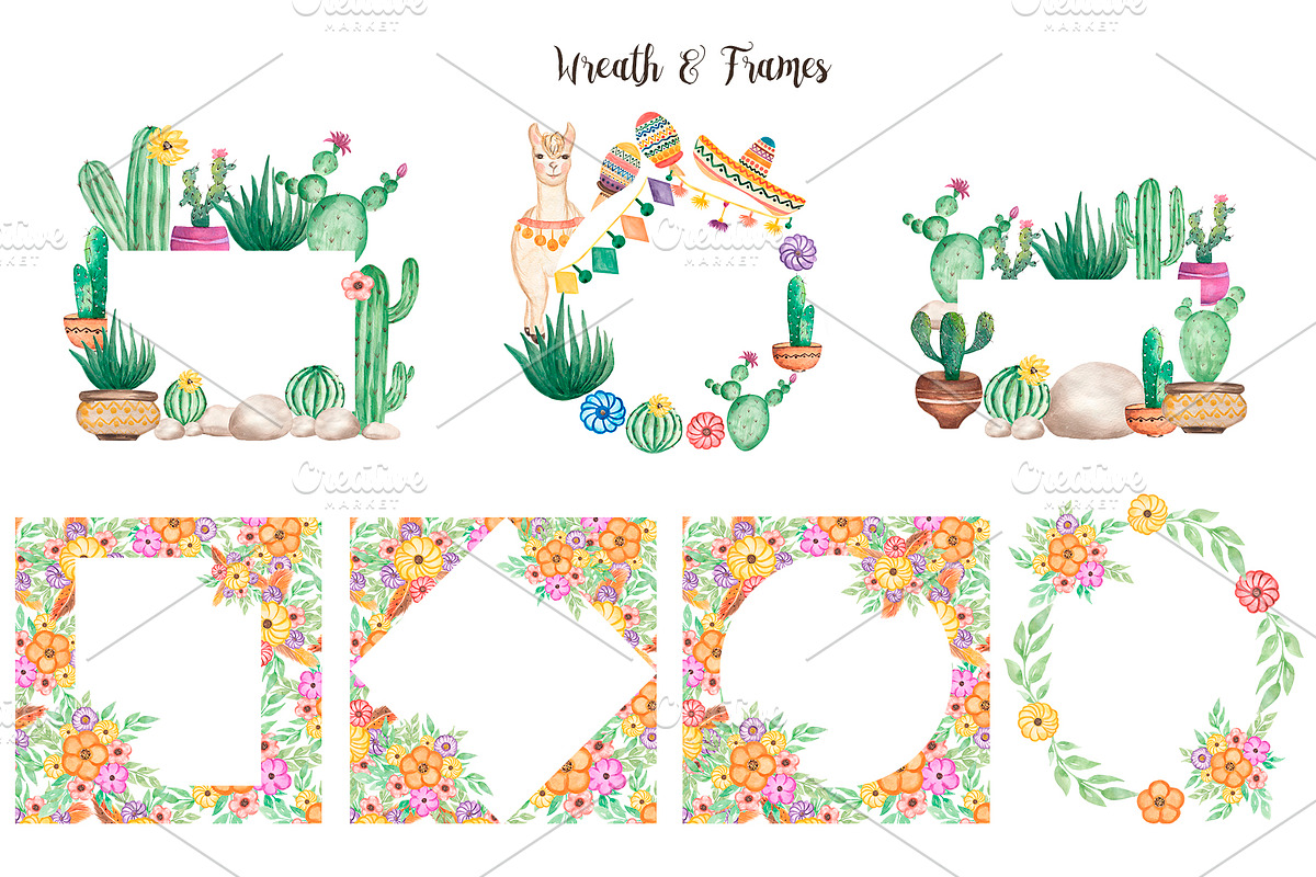 Watercolor Mexican Llamas & Cacti, an Animal Illustration by MayaNavits (Photo 8 of 12)