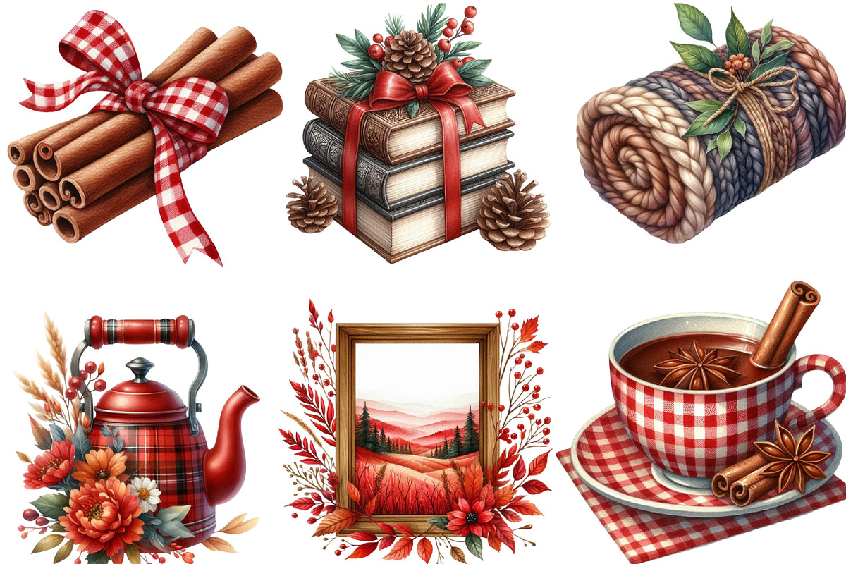 Watercolor Red Autumn Cottage PNG, an Illustration by Designking (Photo 2 of 4)