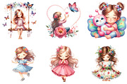 Cute Girl and Butterflies Clipart, an Illustration by DreamArtGraphic (Thumbnail 4 of 6)