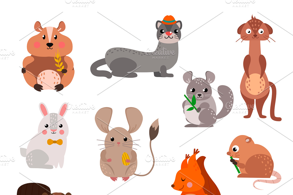 Cartoon rodents animals vector set, an Animal Illustration by Vectorstockersland
