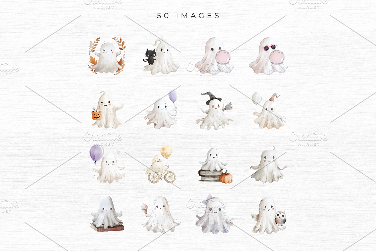 Cute Ghost Clipart, a Seasonal Illustration by EllyandLima (Photo 4 of 7)