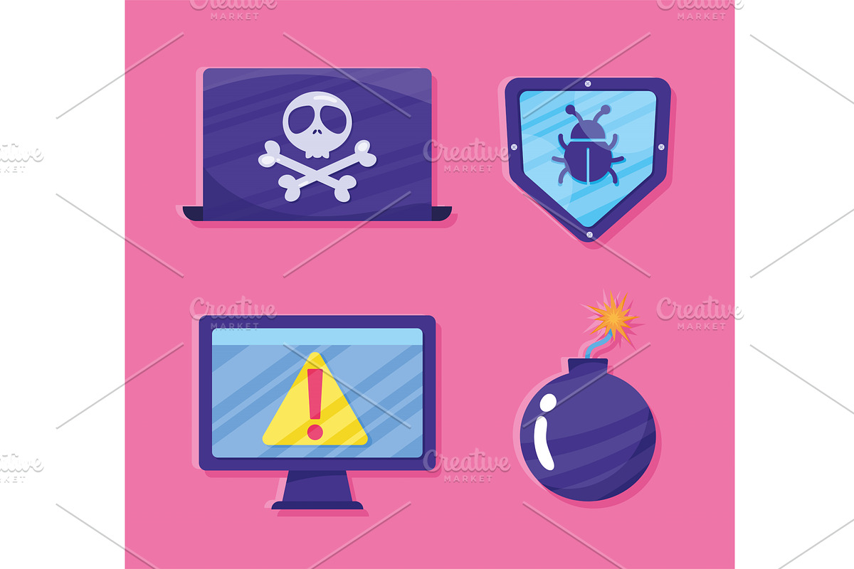 four cyber security icons, a Technology Illustration by studiogstock