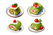 Matcha Strawberry Roll Cake Clipart, a Food Illustration by Stellalunarts (Thumbnail 1 of 3)