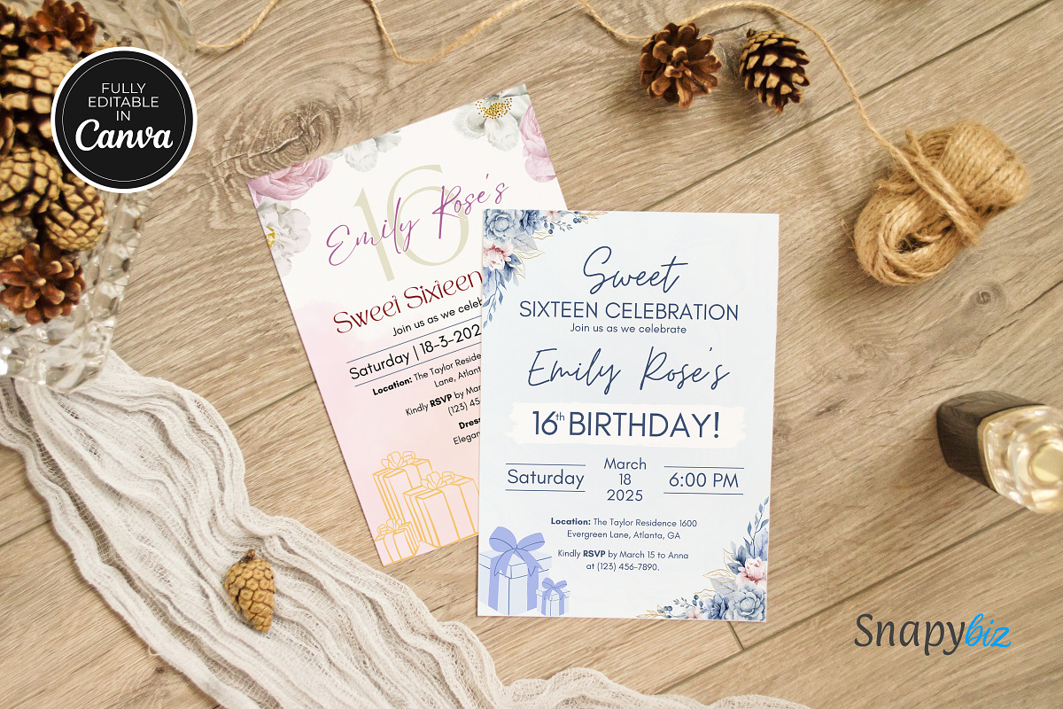 Sweet 16 Birthday Invitation Temp, an Invitation Template by Snapybiz (Photo 5 of 10)