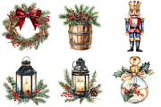 Antique Christmas Watercolor Clipart, a Seasonal Illustration by CitraGraphics (Thumbnail 5 of 6)