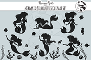 Mermaid Silhouette Clipart Set, an Illustration by RaccoonGirl Design (Thumbnail 2 of 3)