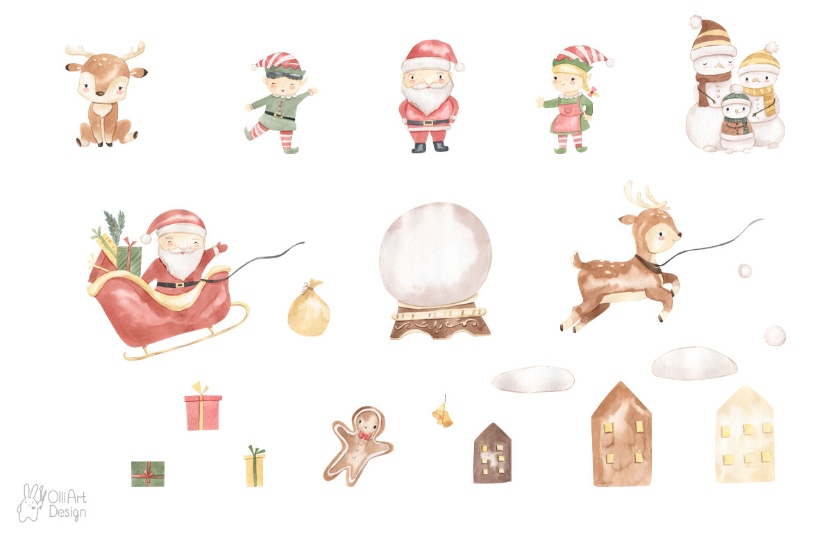 MERRY CHRISTMAS watercolor, an Animal Illustration by OlliArtDesign (Photo 2 of 10)