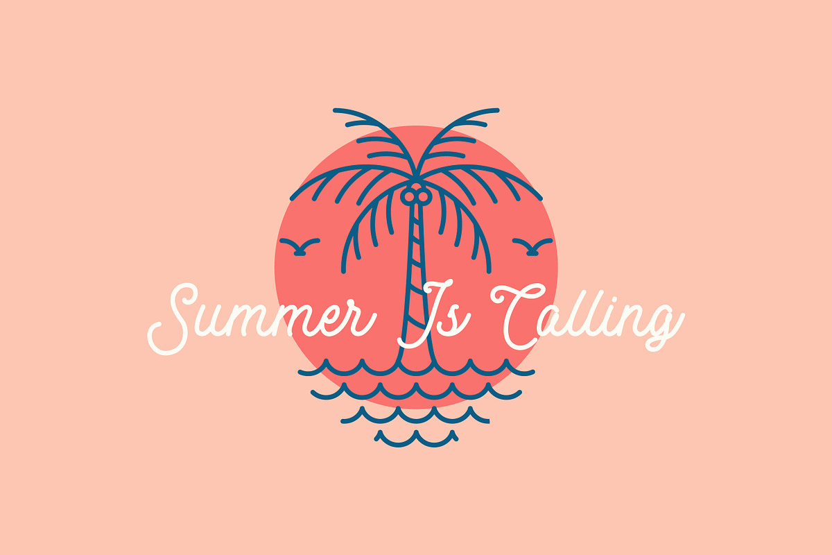 Summer is calling retro linear logo, a Branding & Logo Template by Signatoro (Photo 1 of 3)
