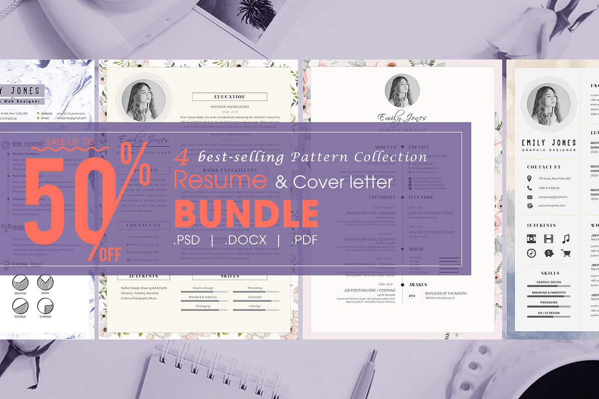 Resume CV Pattern Bundle, a Resume Template by Showy68 Template (Photo 1 of 7)