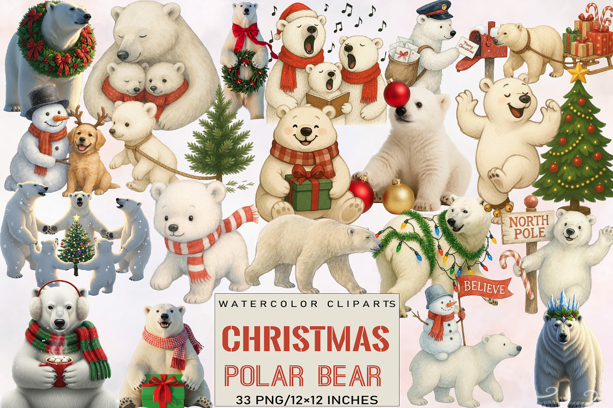 Christmas Polar Bear Clipart, an Illustration by SVGArt (Photo 1 of 8)