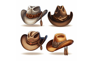 Set Of Cowboy Hat Illustration On