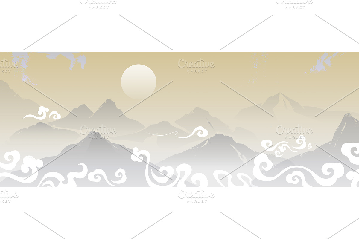 Japanese mountain scenery with cloud, an Illustration by art PVP - market
