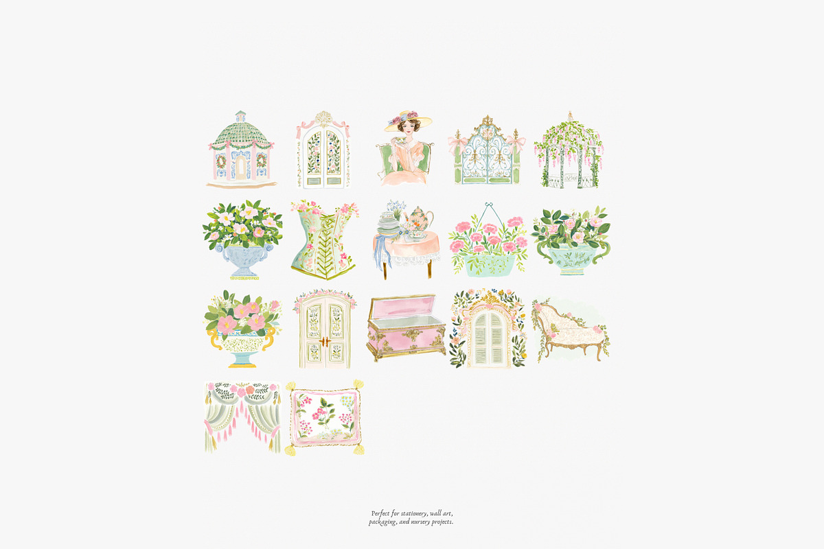 Romantic château watercolor clipart, a Decorative Illustration by Patishop Art (Photo 10 of 10)