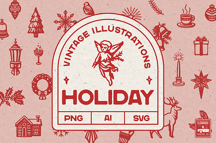 Vintage Holiday Christmas Graphics, a Seasonal Illustration by Eldorado Design Co.